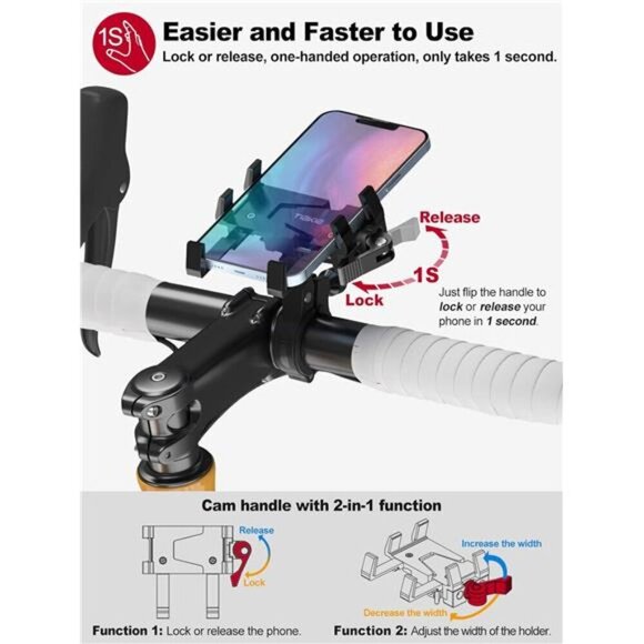 Bike Phone Mount Holder, Aluminum Motorcycle Phone Mount, Handlebar Mounted Cell - Picture 3 of 7